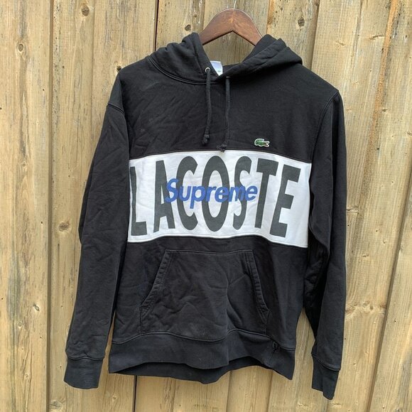Lacoste X Supreme Logo Panel Hoodie Black Medium - Picture 1 of 6